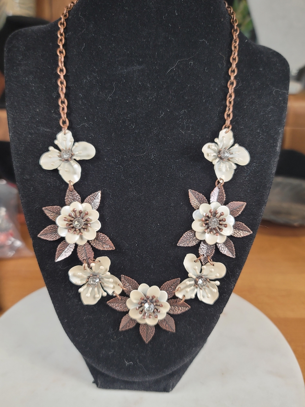 Floral Statement Necklace in Cream and Copper